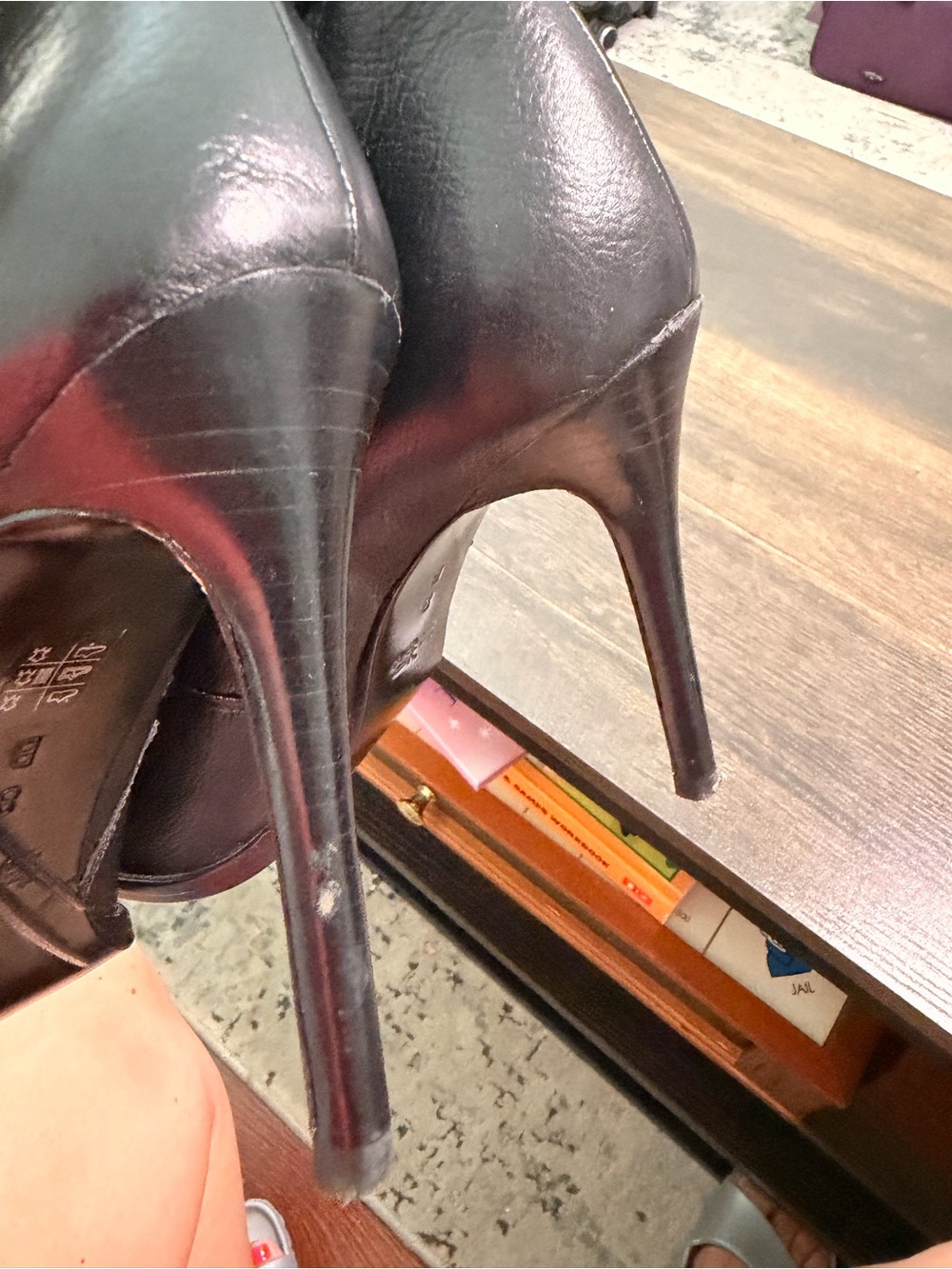 Coach Black Leather Fringe Ankle Heels with Gold Feather Charm - Picture 7 of 8
